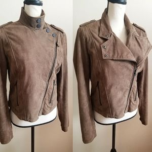 Kenneth Cole Brown Leather Moto Bomber Jacket || Medium
